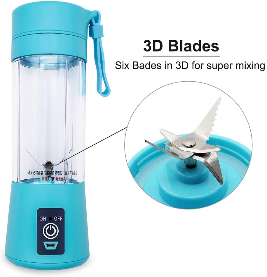 Portable USB Rechargeable Juicer Blender – 6 Blade Fast Smoothie Maker